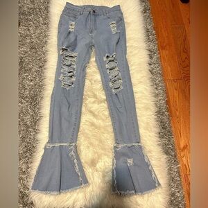 Light Wash Distressed Bell Bottom Jeans